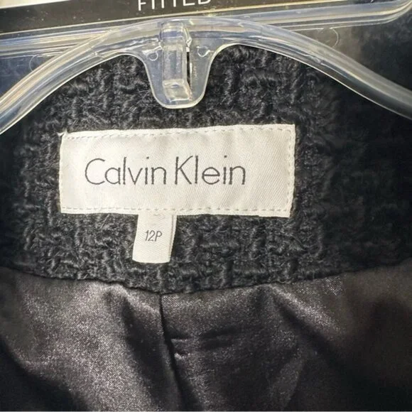 Calvin Klein Wool Knit Pea Coat Belt Warm Pockets Collar size 12p - Picture 6 of 12